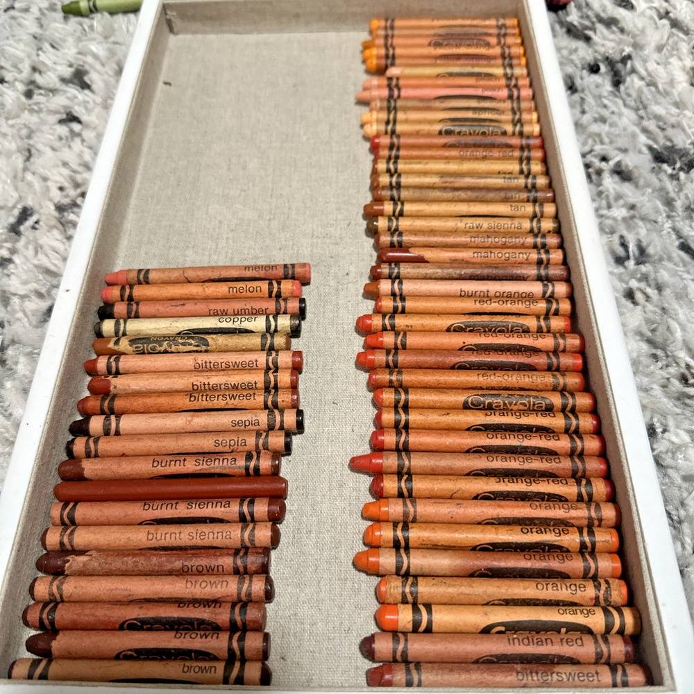 Vintage Binney Smith Crayola Crayons - Lot of 58 Various Colors In Orange Hues